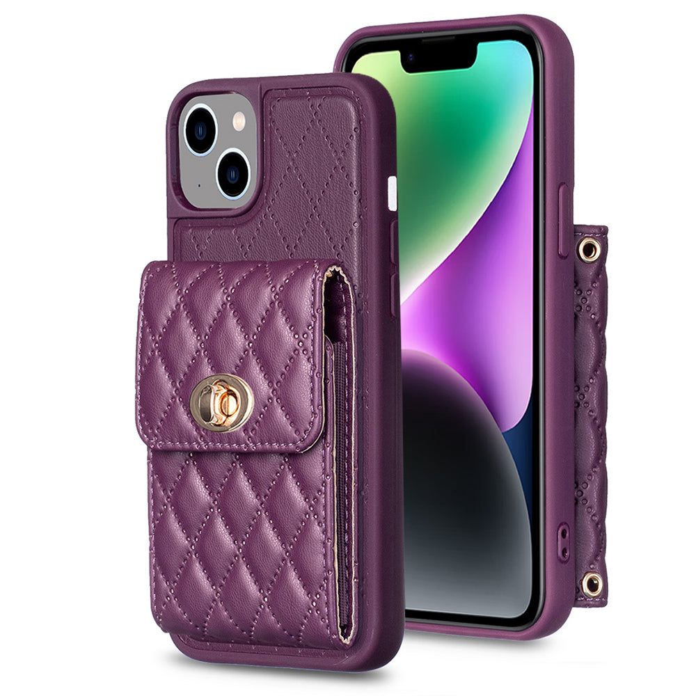 BF20-Style For iPhone 14 Plus PU Leather TPU Case Protective Phone Shell with Card Holder Strap BF20-Style For iPhone 14 Plus PU Leather TPU Case Protective Phone Shell with Card Holder Strap